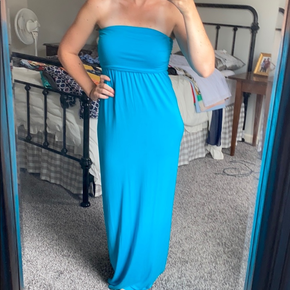 Blue Maxi Strapless Dress
